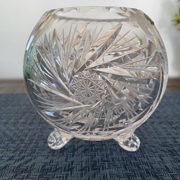 American Cut Crystal Corp Czech Footed Round Rose Vase - Picture 5 of 6